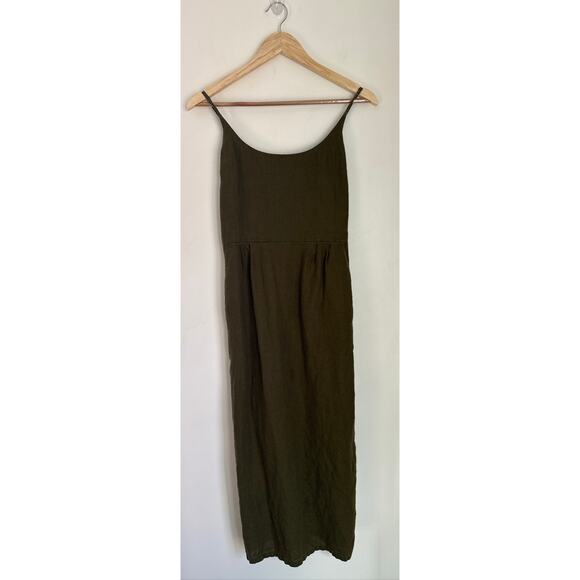 Quince 100% European LinenSpaghetti Strap Midi Dress - Olive Green, Small - Picture 2 of 10